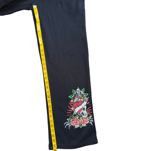 Ed Hardy Sweatpants Womens Large Black Skull Heart Rose Logo Large Y2K Tattoo - Picture 5 of 7